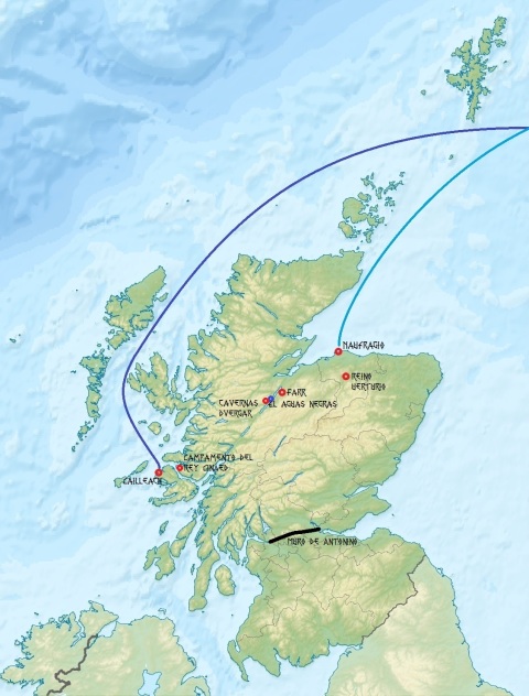 Mapa con TODAS las localizaciones citadas de la aventura, en la antigua Escocia.